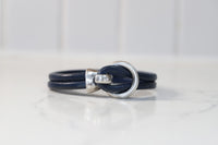 Blue Leather Bracelet and silver clasp