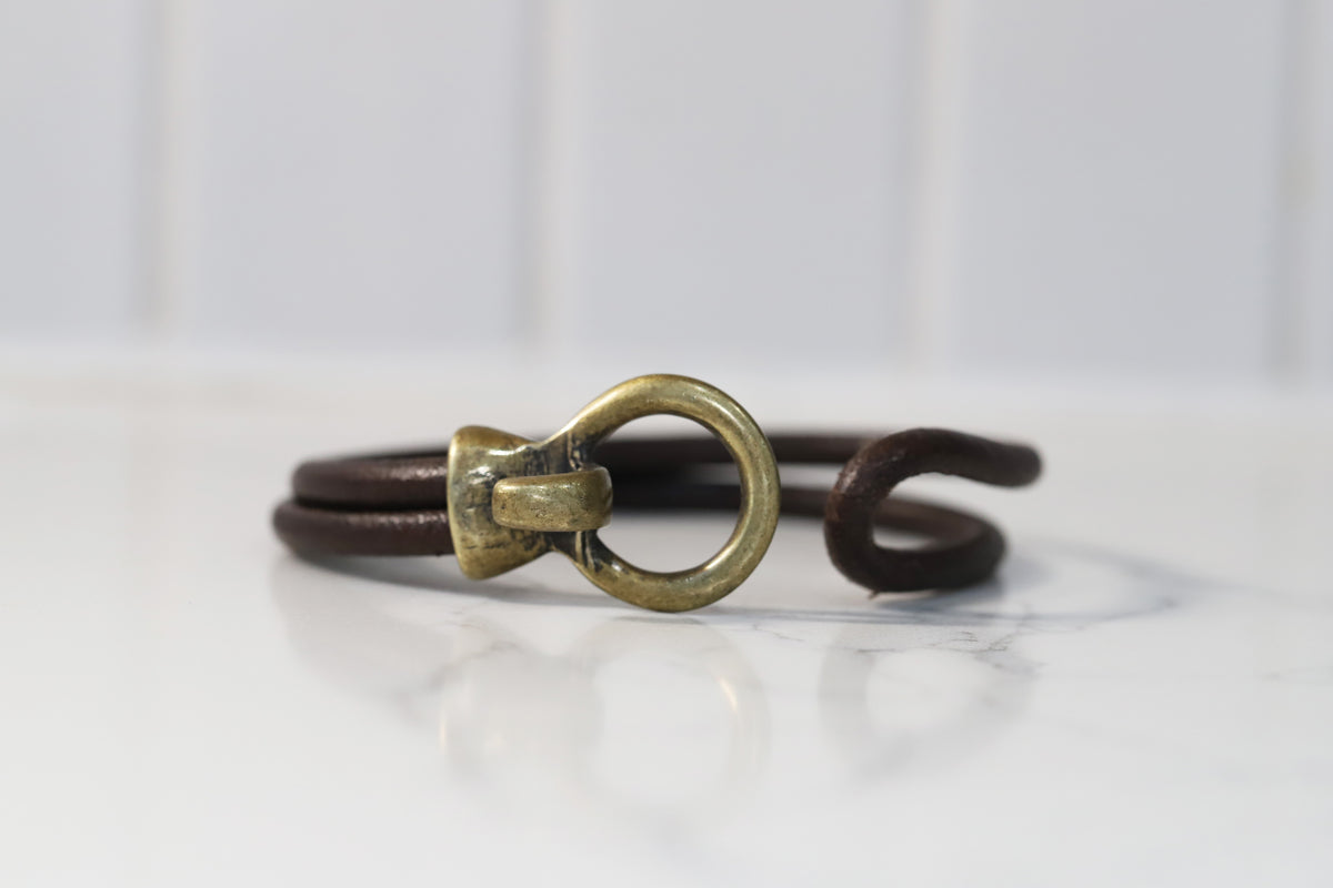 Brown Leather bracelet and brass clasp