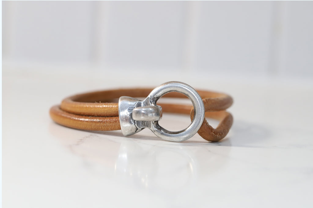 Gold Leather Bracelet with silver clasp