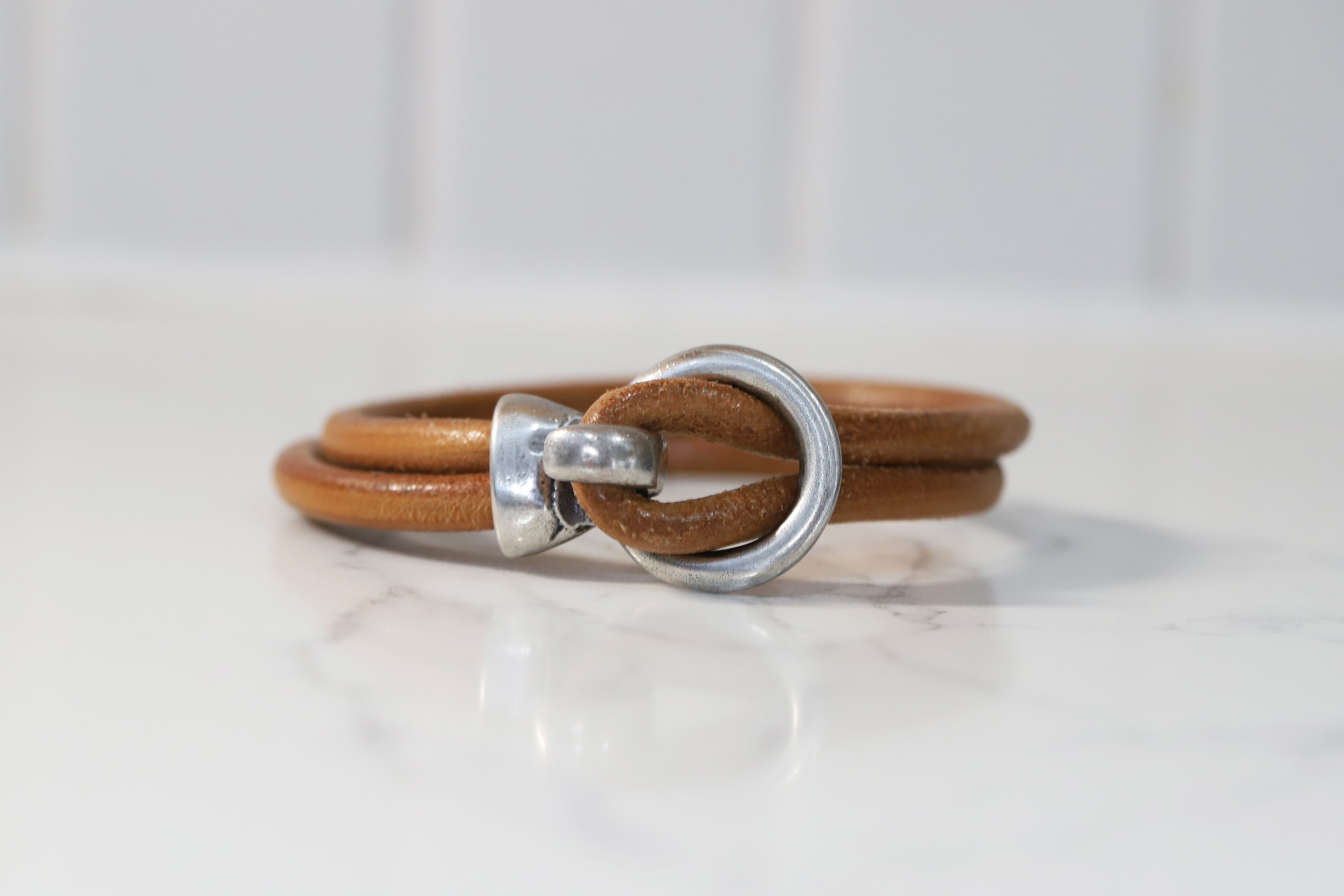 Gold Leather Bracelet with silver clasp