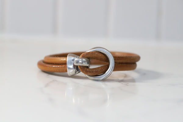 Gold Leather Bracelet with silver clasp