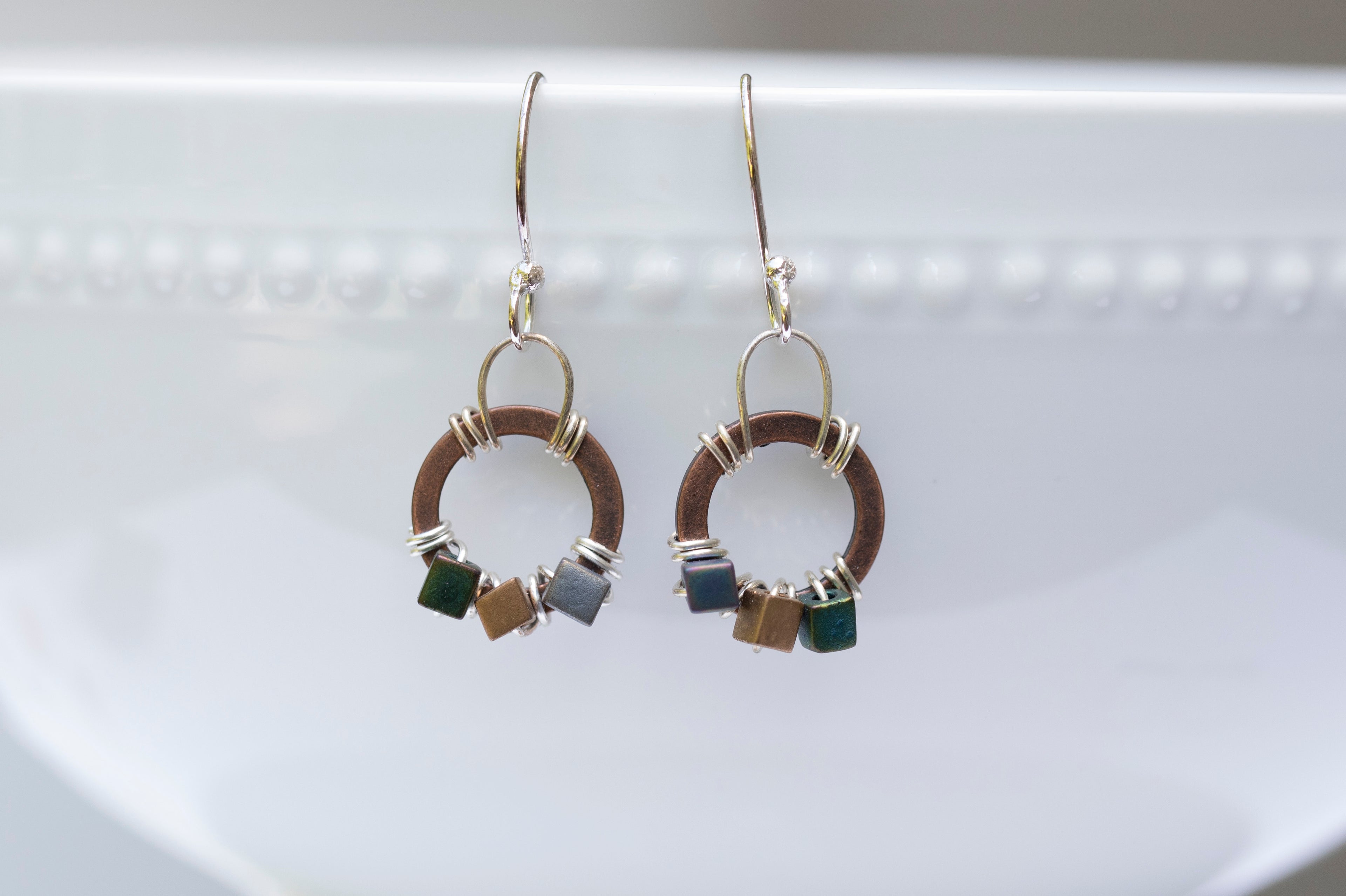 Copper hoop and square beads